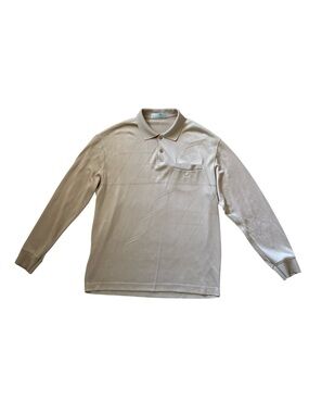 VINTAGE MONTAGUT PARIS  Knit Long Sleeve Polo Shirt Beige Tan Made in France 6